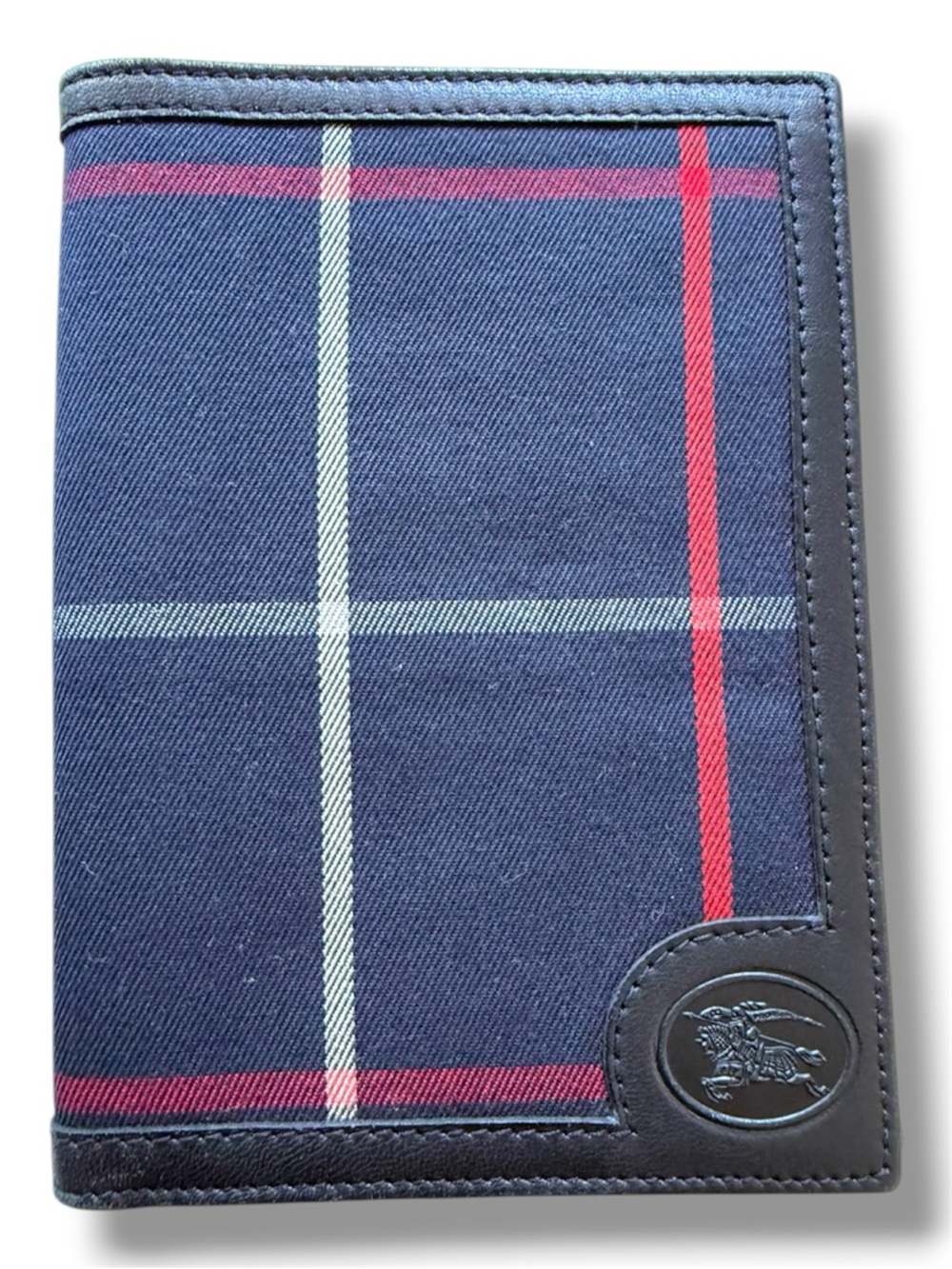 Burberry Blue Plaid Leather-Trim Wallet - Picture 1 of 7